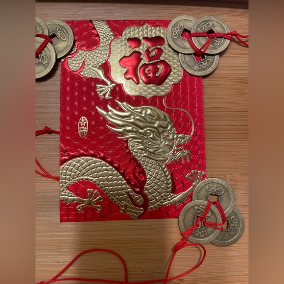 Red Lucky Money Envelope 3 Feng Shui Coin Set - Picture 3 of 13
